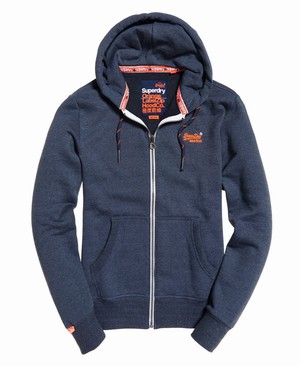 Superdry Orange Label Cipzár Férfi Kapucnis Pulóver Sötétkék/Csíkok | IYDUJ5167